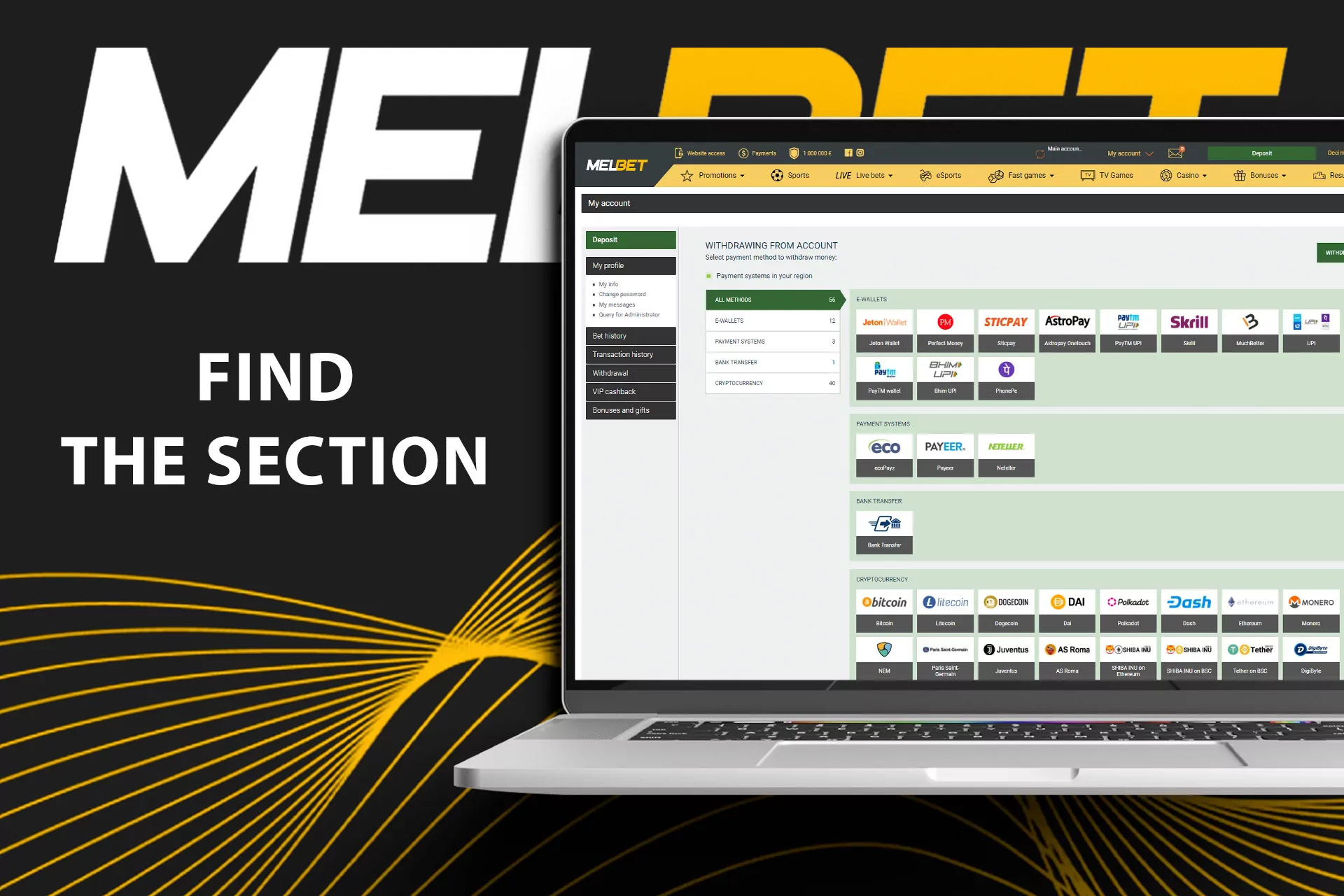 Find the section for Melbet withdrawal.